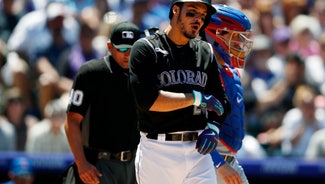Next Story Image: Rockies 3B Arenado hit by pitch on left forearm, leaves game